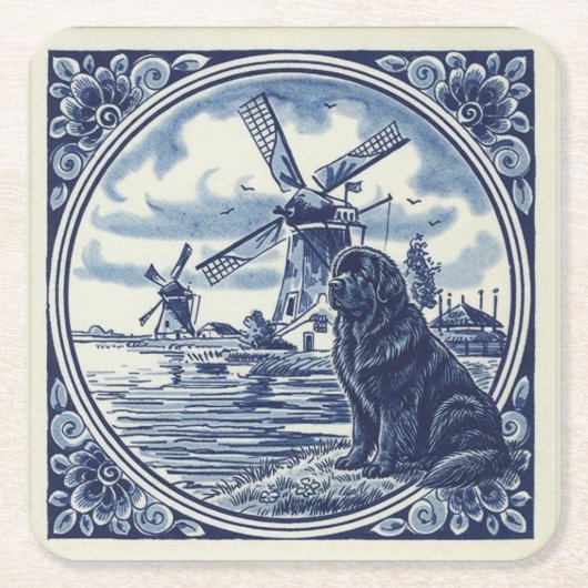 Newfoundland bij de Nederlandse windmolens Kartonnen Onderzetters (Voorkant)