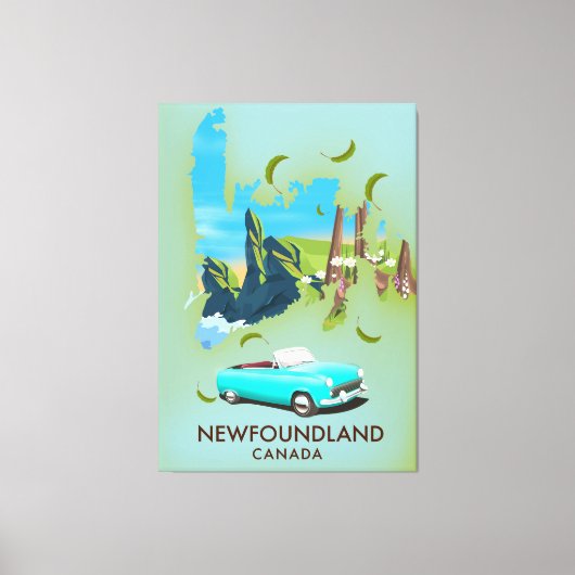 Newfoundland Canada kaart reisposter Canvas Afdruk (Voorkant)