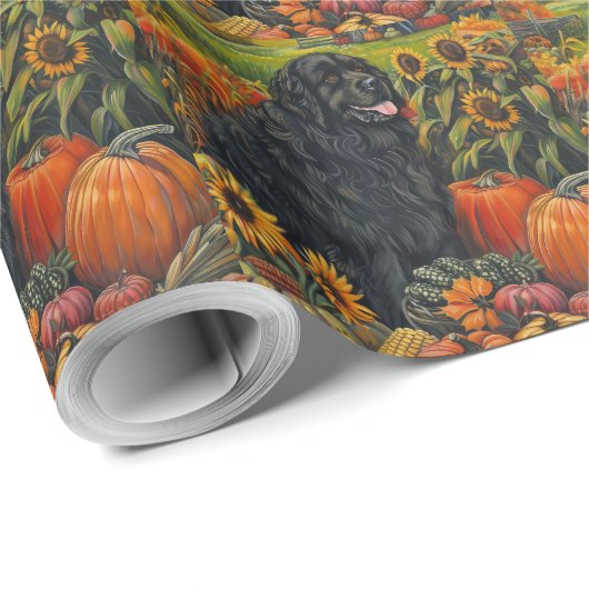 Newfoundland Dog Autumn Harvest Thanksgiving Cadeaupapier (Rol Hoek)