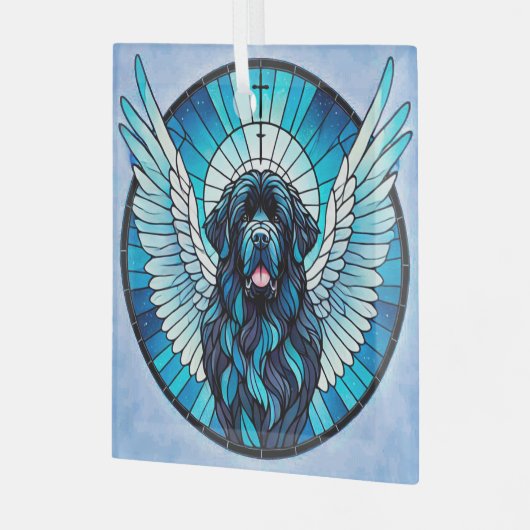 Newfoundland Dog Blue Angel Memorial Suncatcher Glas Ornament (Voorkant links)
