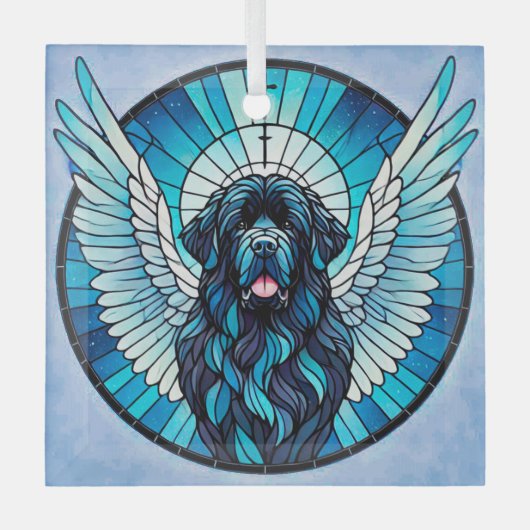 Newfoundland Dog Blue Angel Memorial Suncatcher Glas Ornament (Voorkant)