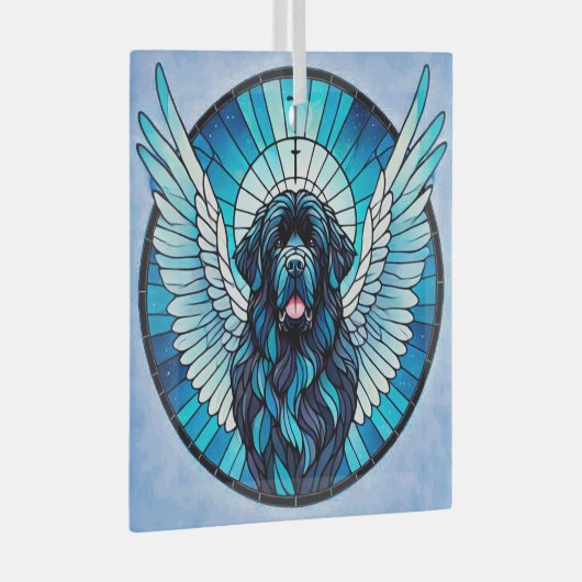 Newfoundland Dog Blue Angel Memorial Suncatcher Glas Ornament (Voorkant Rechts)