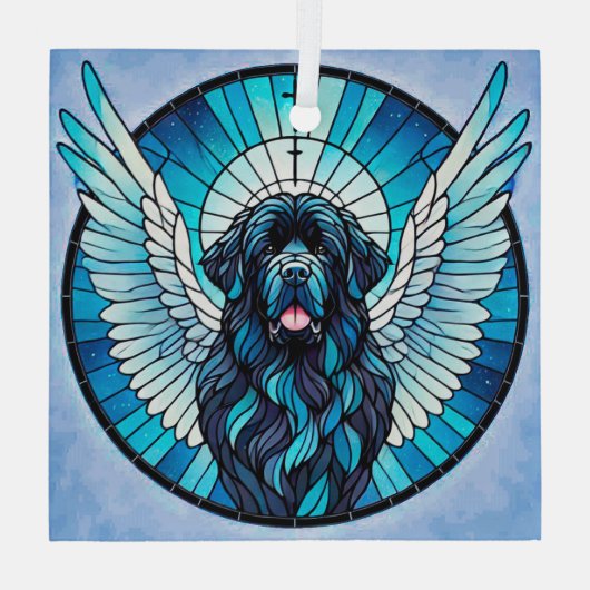 Newfoundland Dog Blue Angel Memorial Suncatcher Glas Ornament (Achterkant)