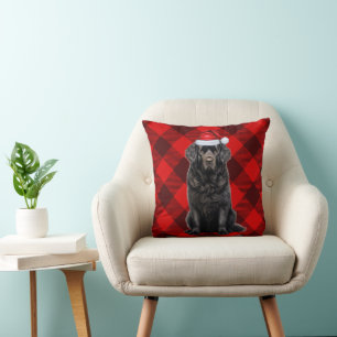 Newfoundland Dog Buffalo Plaid Kerstvakantie Kussen