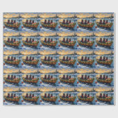 Newfoundland Dog Christmas Boat Holiday Cadeaupapier (Vlak)