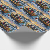 Newfoundland Dog Christmas Boat Holiday Cadeaupapier (Hoek)