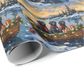 Newfoundland Dog Christmas Boat Holiday Cadeaupapier (Rol Hoek)