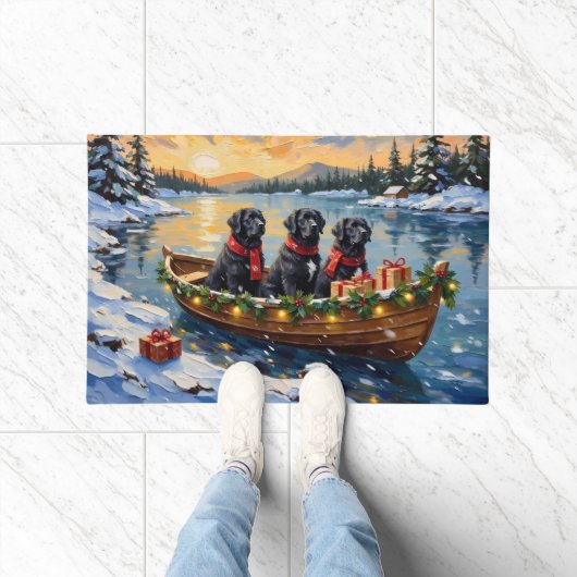 Newfoundland Dog Christmas Boat Holiday Deurmat (Binnen)