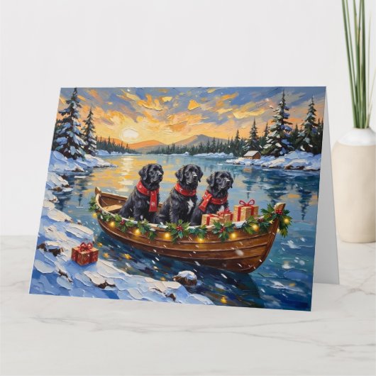 Newfoundland Dog Christmas Boat Holiday Kaart (Voorkant)