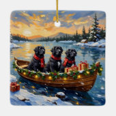 Newfoundland Dog Christmas Boat Holiday Keramisch Ornament (Achterkant)
