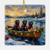 Newfoundland Dog Christmas Boat Holiday Keramisch Ornament (Voorkant)