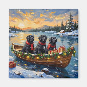 Newfoundland Dog Christmas Boat Holiday Magneet (Voorkant)