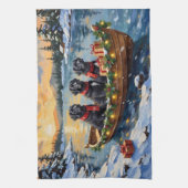 Newfoundland Dog Christmas Boat Holiday Theedoek (Verticaal)