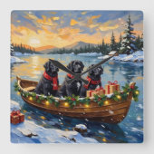 Newfoundland Dog Christmas Boat Holiday Vierkante Klok (Voorkant)