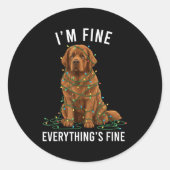 Newfoundland Dog Christmas I'm Fine Everything Is  Ronde Sticker (Voorkant)