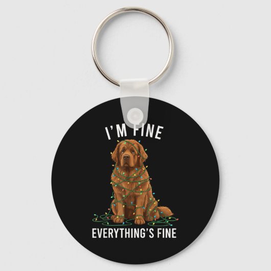 Newfoundland Dog Christmas I'm Fine Everything Is Sleutelhanger (Voorkant)