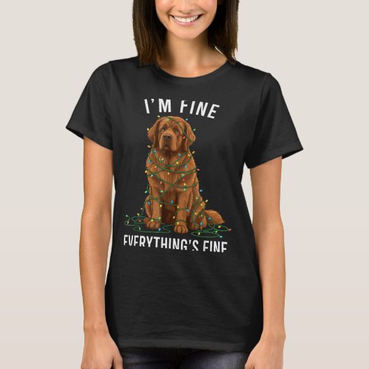 Newfoundland Dog Christmas I'm Fine Everything Is T-shirt (Voorkant)