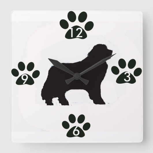 Newfoundland Dog Clock Vierkante Klok (Voorkant)