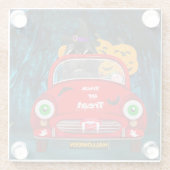 Newfoundland Dog Driving Car Scary Halloween Glazen Onderzetter (Achterkant)