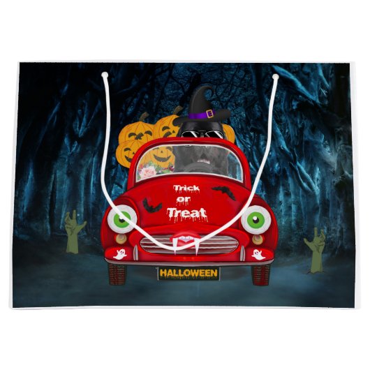 Newfoundland Dog Driving Car Scary Halloween Groot Cadeauzakje (Voorkant)