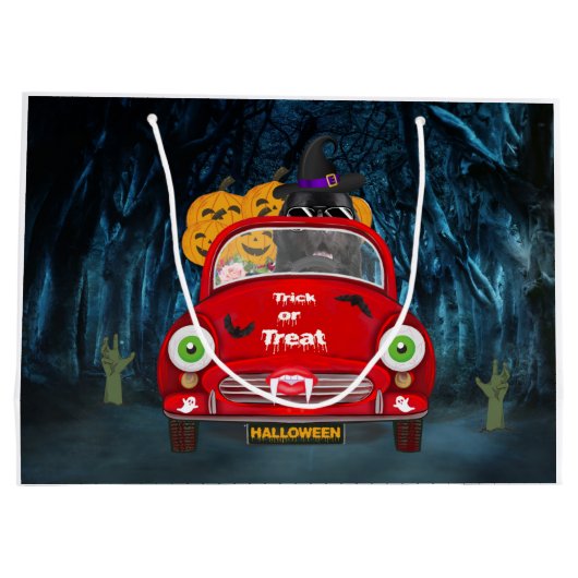 Newfoundland Dog Driving Car Scary Halloween Groot Cadeauzakje (Achterkant)