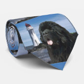 Newfoundland Dog en Lighthouse Necktie Stropdas (Opgerold)