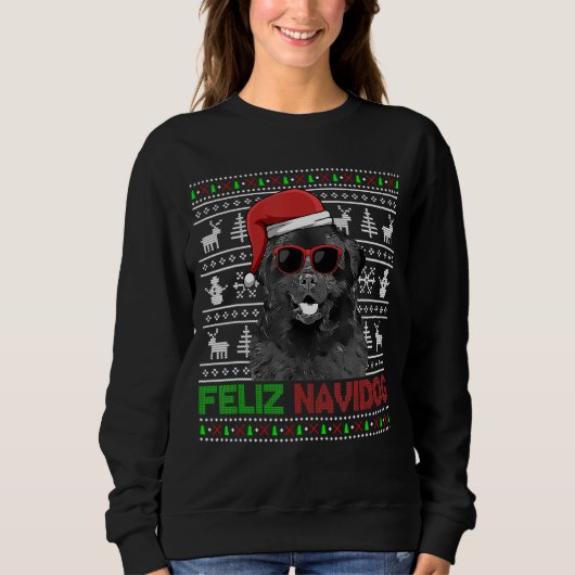 Newfoundland Dog Feliz Navidog Funny Kerstmis Trui (Voorkant)