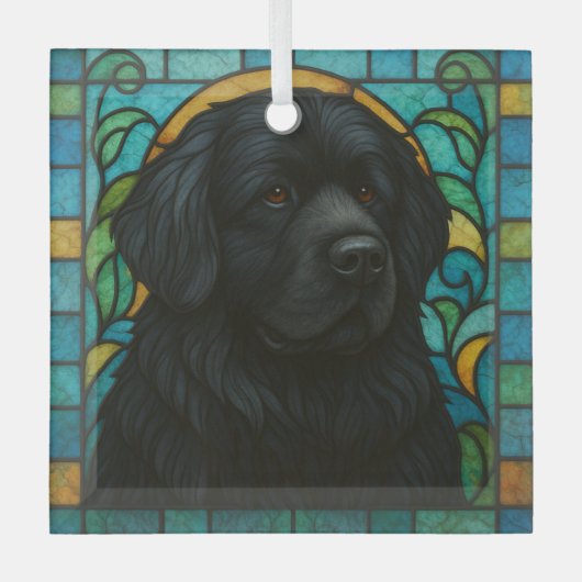 Newfoundland Dog "Glas in lood" Glas Ornament (Voorkant)