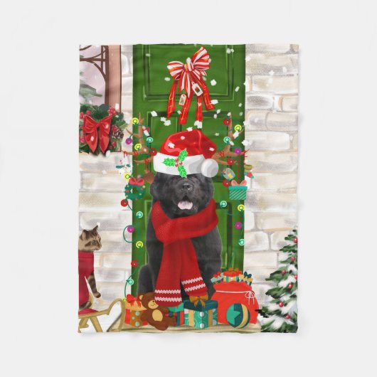Newfoundland Dog Kerstmis Fleece Deken (Voorkant)