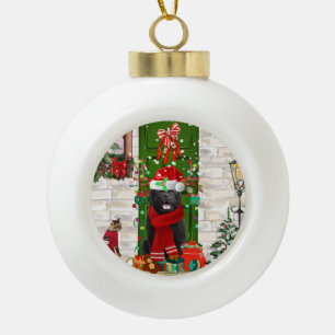 Newfoundland Dog Kerstmis Keramische Bal Ornament