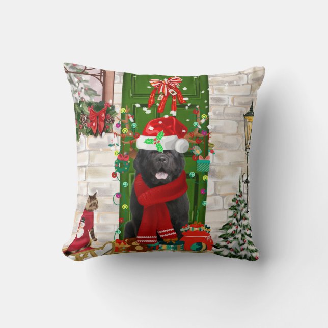 Newfoundland Dog Kerstmis Kussen (Voorkant)
