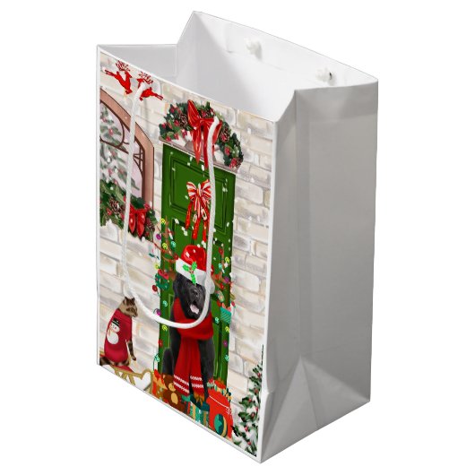 Newfoundland Dog Kerstmis Medium Cadeauzakje (Voorkant Gekanteld)
