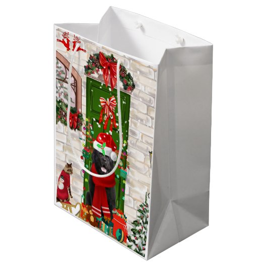 Newfoundland Dog Kerstmis Medium Cadeauzakje (Achterkant Gekanteld)