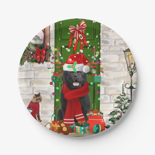 Newfoundland Dog Kerstmis Papieren Bordje (Voorkant)