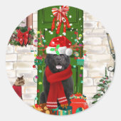 Newfoundland Dog Kerstmis Ronde Sticker (Voorkant)