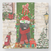 Newfoundland Dog Kerstmis Stenen Onderzetter (Voorkant)