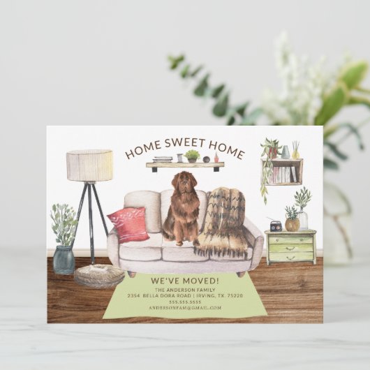 Newfoundland Dog Moving Announcement Kaart (Staand voorkant)