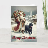 Newfoundland Dog & Old-Style Santa Feestdagen Kaart (Voorkant)