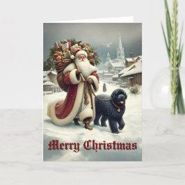 Newfoundland Dog & Old-Style Santa Feestdagen Kaart