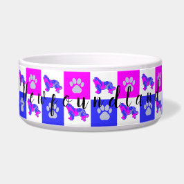 Newfoundland Dog & Paw Hot Pink & Blue Pet Bowl Voerbakje