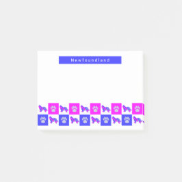 Newfoundland Dog & Paw Hot Pink & Blue Post-it® Notes