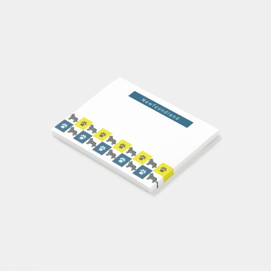Newfoundland Dog & Paw Yellow & Blue Grid Lines Post-it® Notes (Schuin)