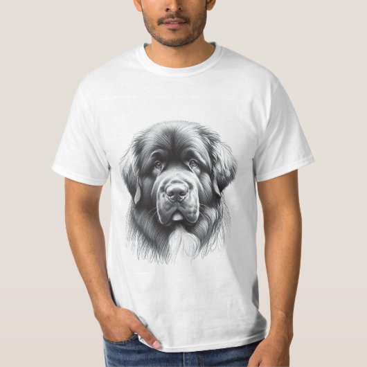 Newfoundland Dog Pencil Soft Sketch by Artist Gent T-shirt (Voorkant)