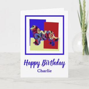 Newfoundland Dog Red Blue Yellow Birthday Kaart