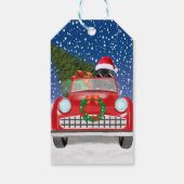 Newfoundland Dog rijdt met sneeuwkerst Cadeaulabel (Achterkant)