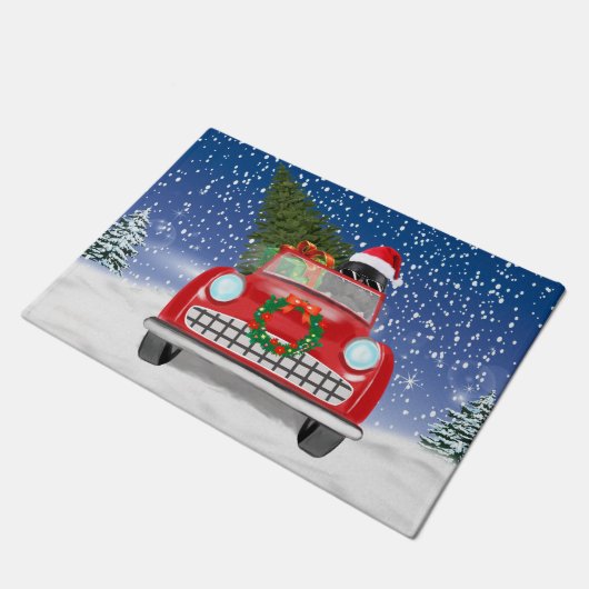 Newfoundland Dog rijdt met sneeuwkerst Deurmat (Schuin)