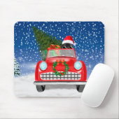 Newfoundland Dog rijdt met sneeuwkerst Muismat (Met muis)