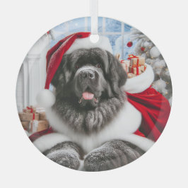 Newfoundland Dog Santa Glas Ornament