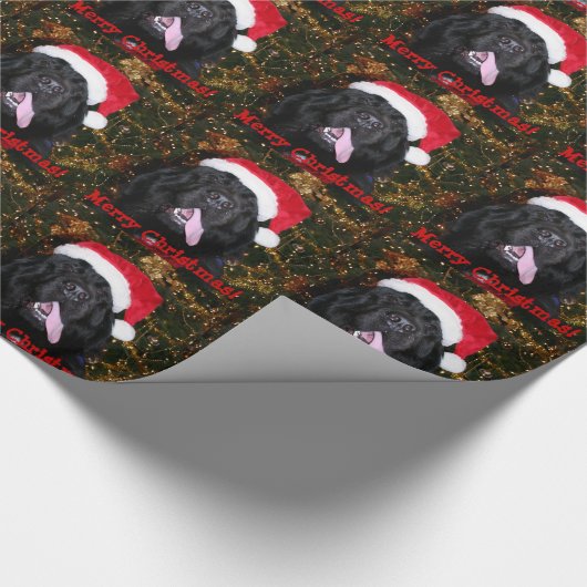 Newfoundland Dog Santa Hat Cadeaupapier (Hoek)