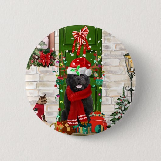 Newfoundland Dog-Sierkussen voor kerstmis Ronde Button 5,7 Cm (Voorkant)